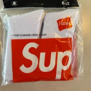 Hanes White Crew Socks with Red Accents